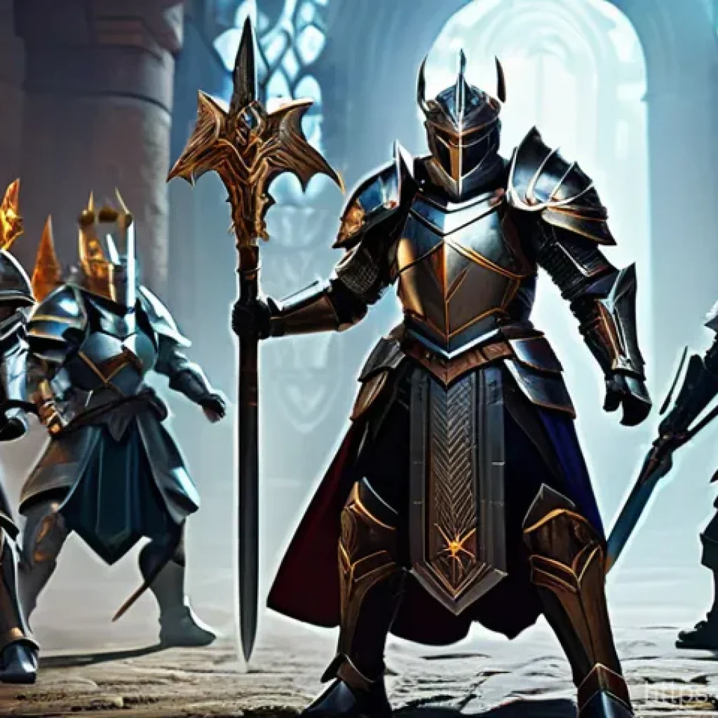 세븐나이츠 시즌별 캐릭터 변화 - **Strategic Battle Formation:** A high-action scene featuring a diverse team of Seven Knights heroes...
