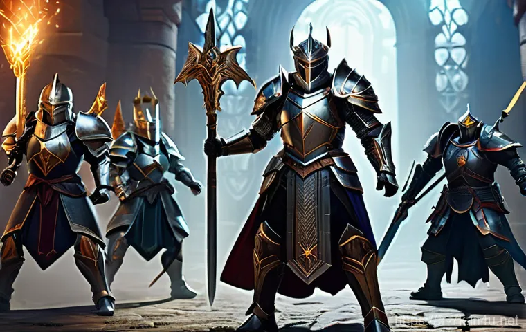 세븐나이츠 시즌별 캐릭터 변화 - **Strategic Battle Formation:** A high-action scene featuring a diverse team of Seven Knights heroes...