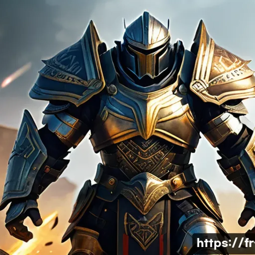 세븐나이츠 캐릭터 커스터마이징 팁 - A heroic fantasy tank character clad in heavy, intricately detailed reinforced armor with large shie...