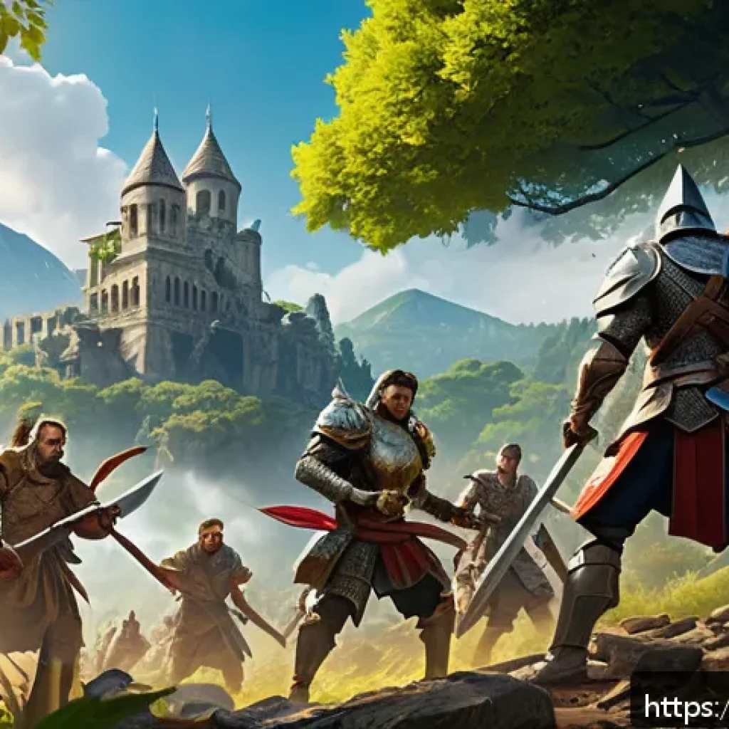 세븐나이츠 시나리오 모드 리뷰 - A detailed fantasy battle scene from a mobile RPG game, featuring a diverse team of heroes with dist...