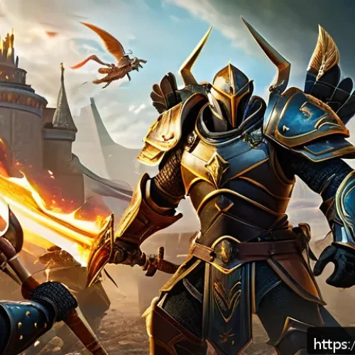 세븐나이츠 고급 공략 - A dynamic fantasy battle scene featuring a diverse team of heroes synergizing their abilities on a v...